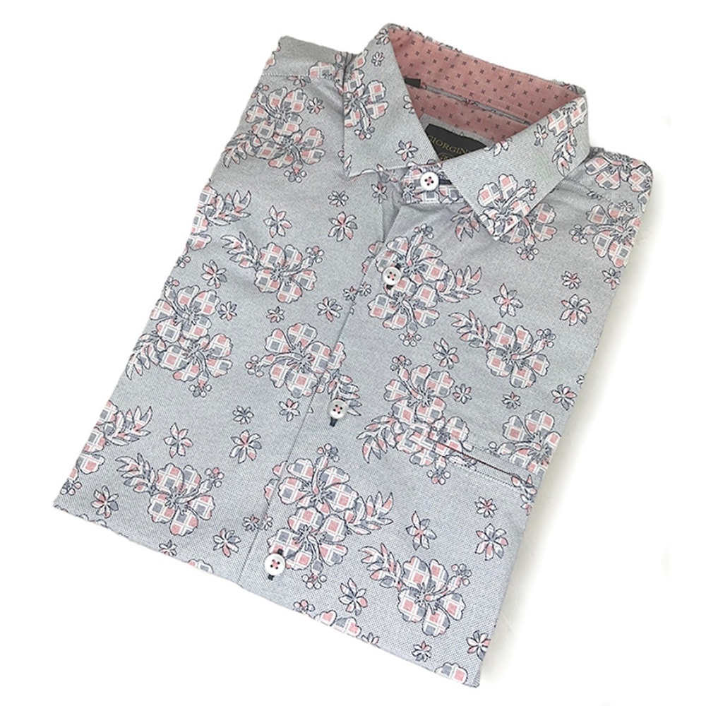 Giorginni Gray & Salmon Flowers Short-Sleeve Button-Front Shirt